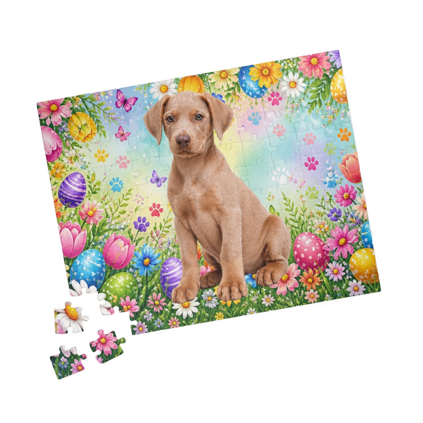 Doberman (Fawn) Easter Puppy Puzzle - Wildflowers, Painted Eggs, and Spring Butterflies