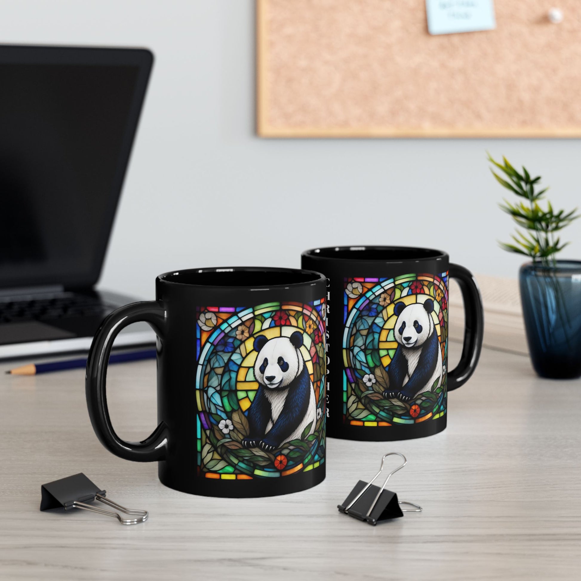 Panda Personalized Mug, Stained Glass Zoo Animal Design, Unique Ceramic Gift for Wildlife Lovers, Coffee, Tea, & Hot Chocolate Cup