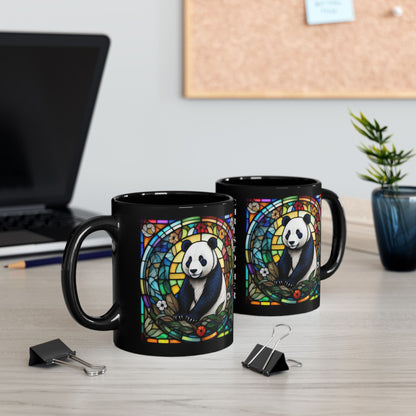 Panda Personalized Mug, Stained Glass Zoo Animal Design, Unique Ceramic Gift for Wildlife Lovers, Coffee, Tea, & Hot Chocolate Cup