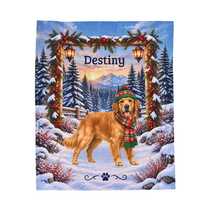 Golden Retriever (Classic Golden Coat) - Personalized Dog Name Blanket, Plush Winter Goldie Gift