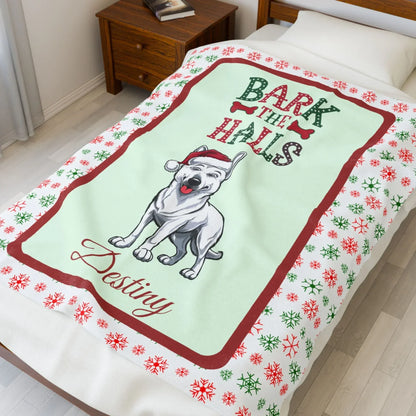 Shop our premium personalized german shepherd white velveteen plush blanket bark the halls from MySisterIsASurvivor.