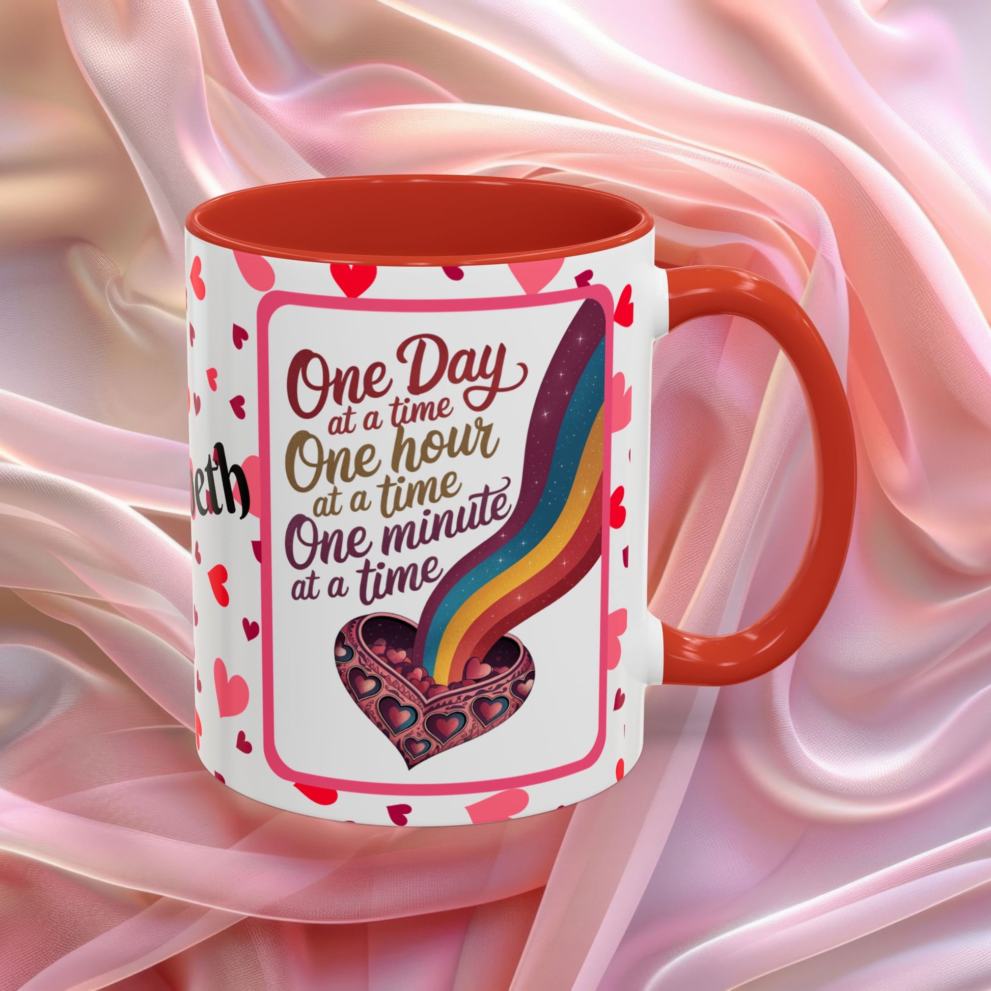One Day At A Time Valentines mug promoting calm and patience, supportive Valentine coffee cup