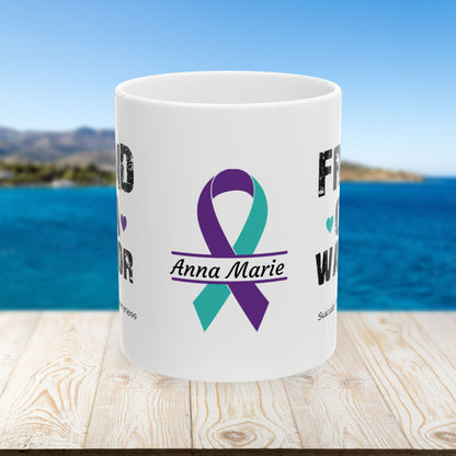 Friend of a Warrior - Personalized Suicide Prevention Awareness Gift, Empowerment and Resilience Ceramic Mug, Support for Survivors