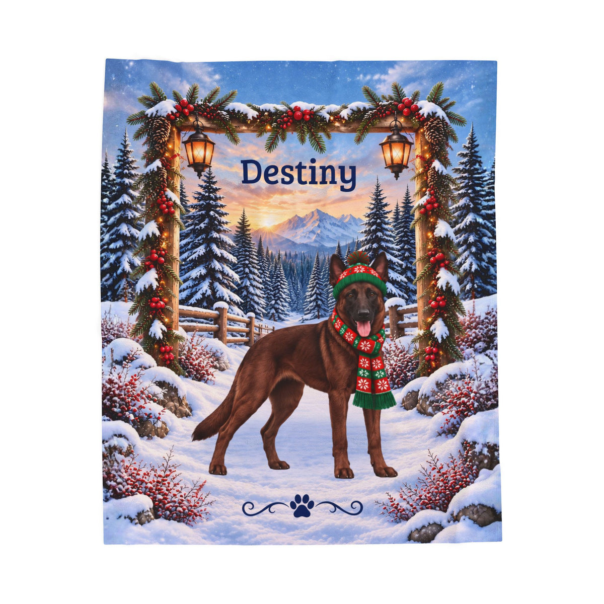 Belgian Malinois (Mahogany Coat) - Personalized Dog Name Throw, Velveteen Winter Gift for Mali Dads