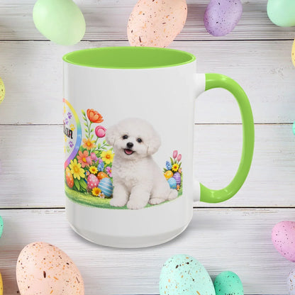 Shop our bichon frise puppy easter mug featuring the 15oz style option from MySisterIsASurvivor.