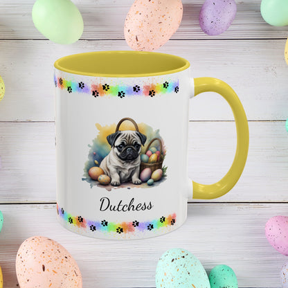 Pug: Personalized Easter Puppy Coffee Mug - Adorable Dog Design, Mental Health Gift, 11oz & 15oz, 12 Color Choices, Easter Gifts & Décor