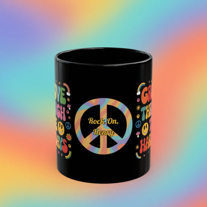 Groove Through Hard Days retro 70s coffee mug, mental wellness self-care gift - MySisterIsASurvivor