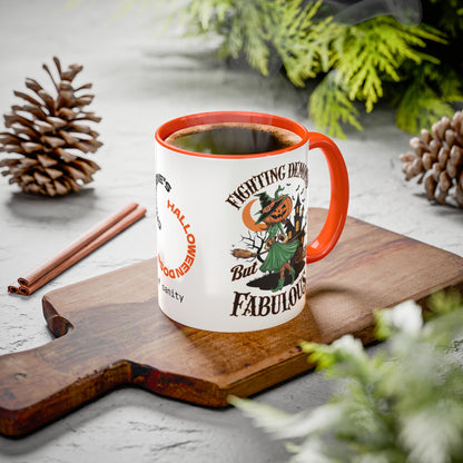 Fighting Demons But Still Fabulous - Personalized Halloween Mug for Mental Health Warriors