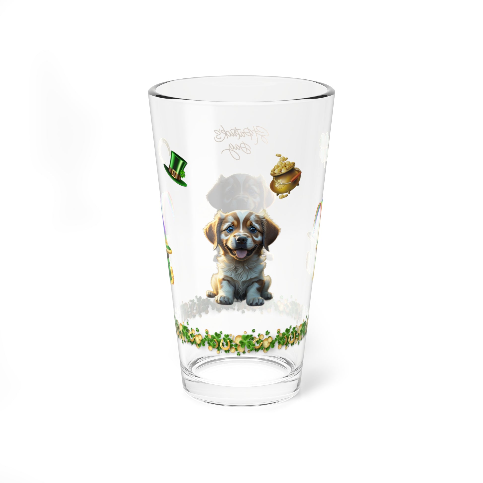 Zenful Zigzags of Puppy Zen: Mindful St. Patrick's Day 16oz Pint Glasses - Festive Design for Positivity & Wellness