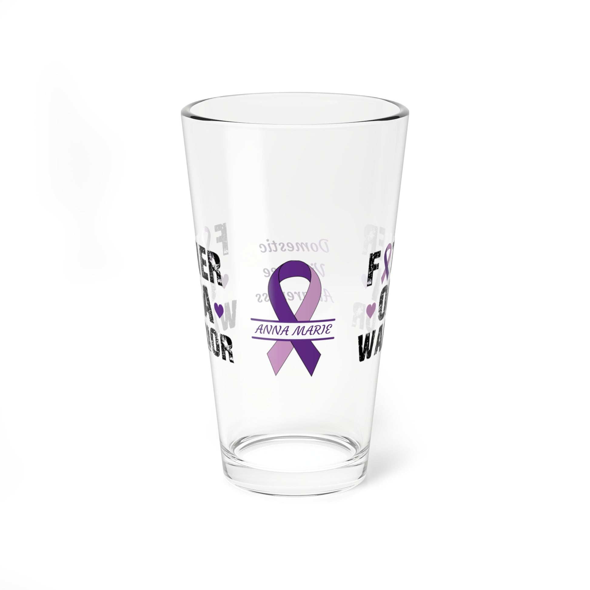 Father of a Warrior: Personalized Domestic Violence Awareness Warrior Pint Glass - Proud Family Member