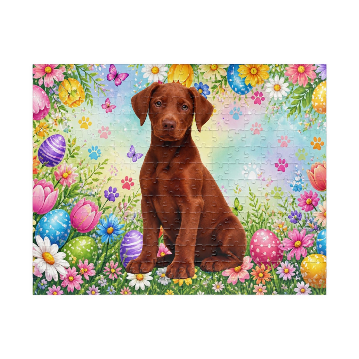 Doberman (Red) Easter Puppy Puzzle - Spring Blooms, Colorful Eggs, and Garden Joy