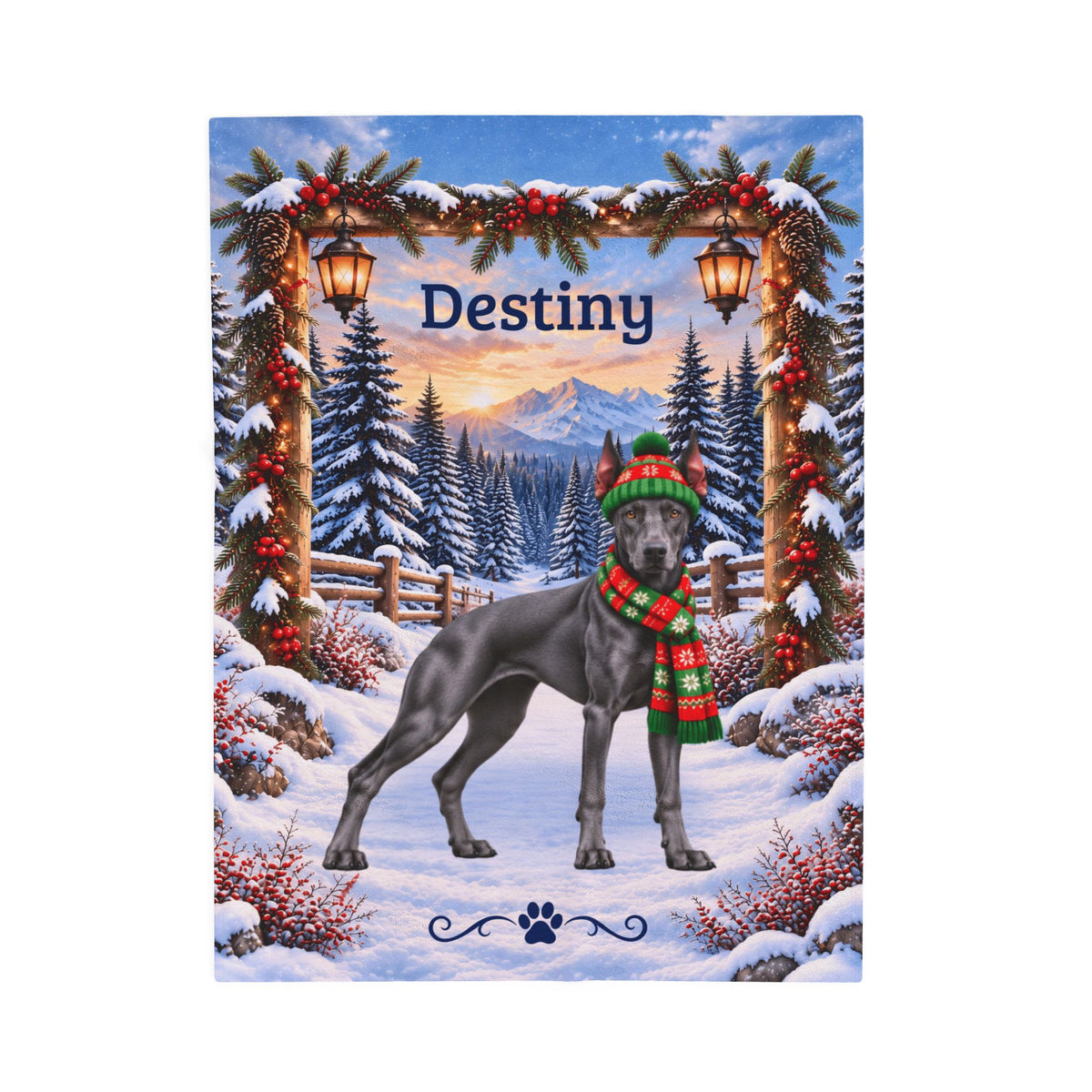 Doberman (Blue Coat) - Personalized Winter Blanket, Custom Name Velveteen Throw