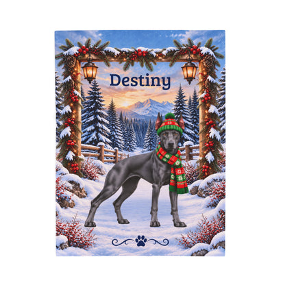 Doberman (Blue Coat) - Personalized Winter Blanket, Custom Name Velveteen Throw