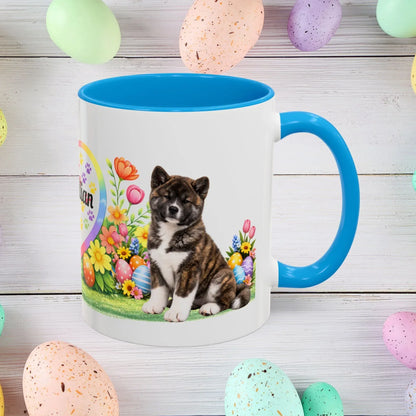 Shop our akita brindle puppy easter mug featuring the 11oz style option from MySisterIsASurvivor.