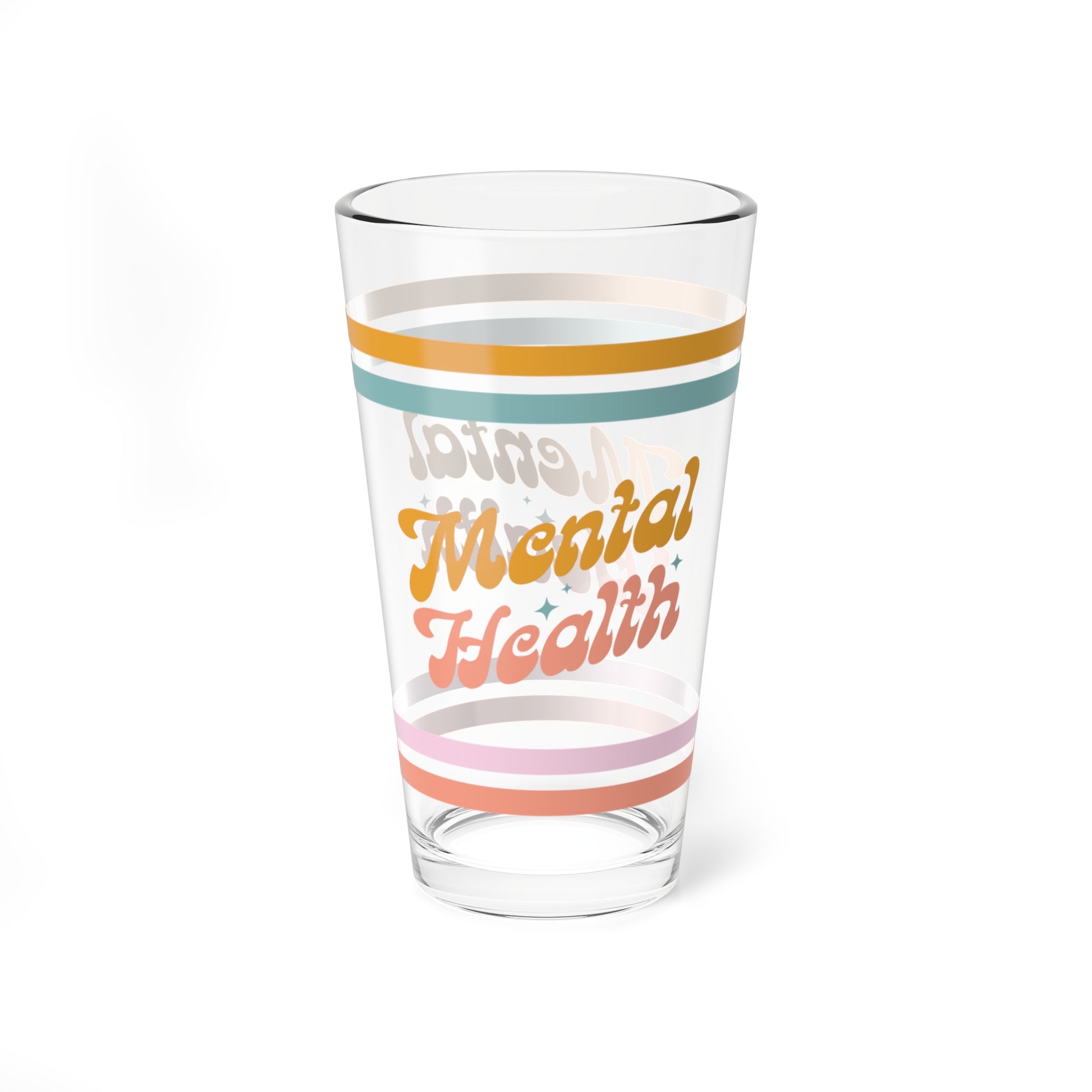Mental Health Retro Pint Glass - 16oz Mental Health Drinkware, Clear Glass for Beverages