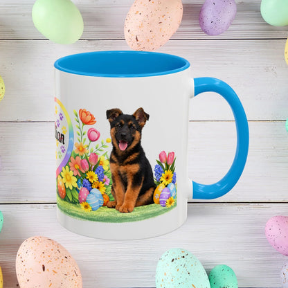 Shop our german shepherd black red puppy easter mug featuring the 11oz style option from MySisterIsASurvivor.