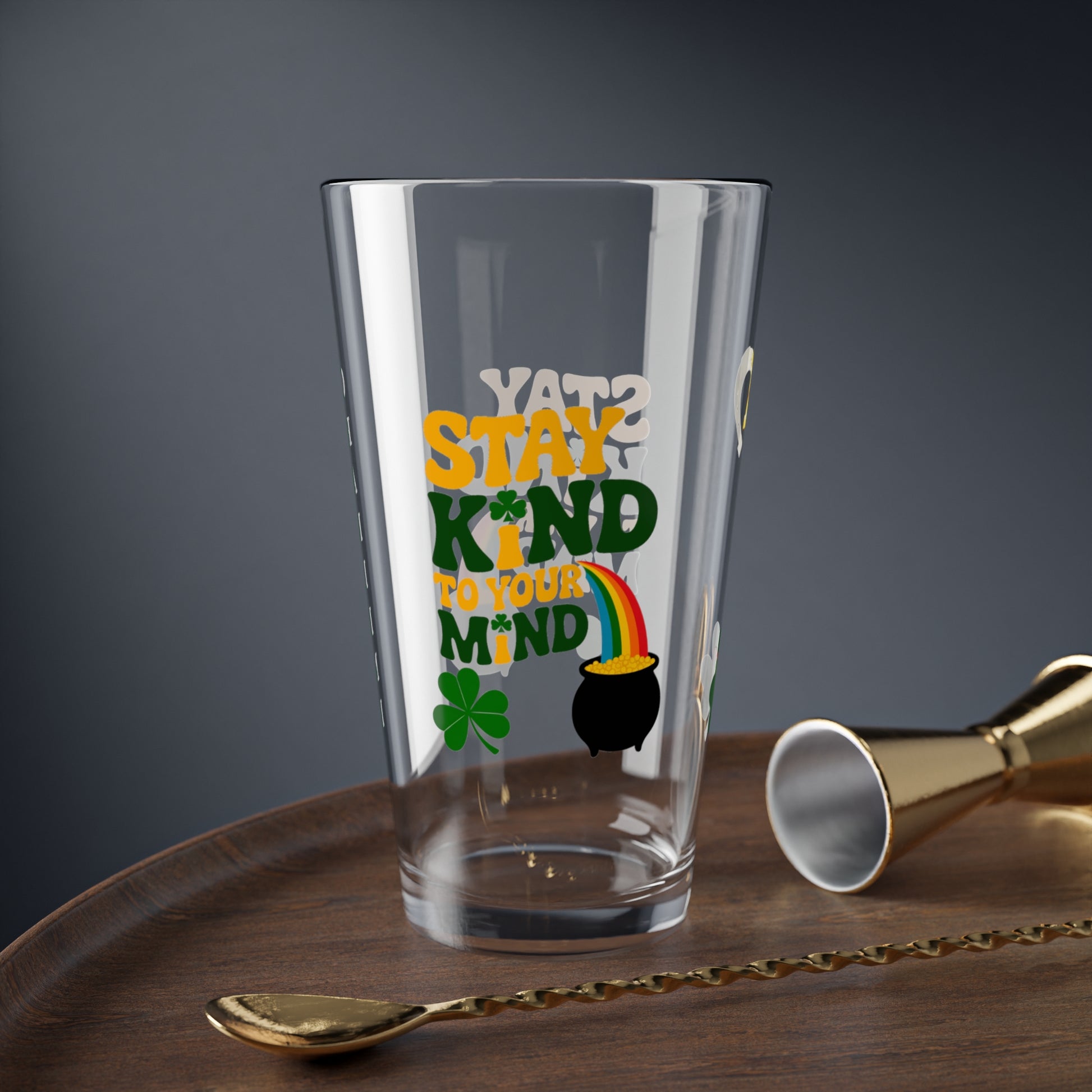 Stay Kind To Your Mind: Personalized St. Patrick's Day Pint Glass - Customizable Name for Happiness and Positivity