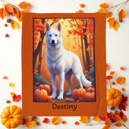 German Shepherd (White) Plush Velveteen Blanket - Custom dog throw, gift for GSD owners