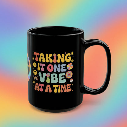 Taking It One Vibe at a Time retro 70s mug, positive affirmation coffee gift - MySisterIsASurvivor