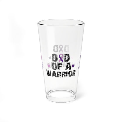 Dad of a Warrior: Personalized Domestic Violence Awareness Warrior Pint Glass - Proud Family Member
