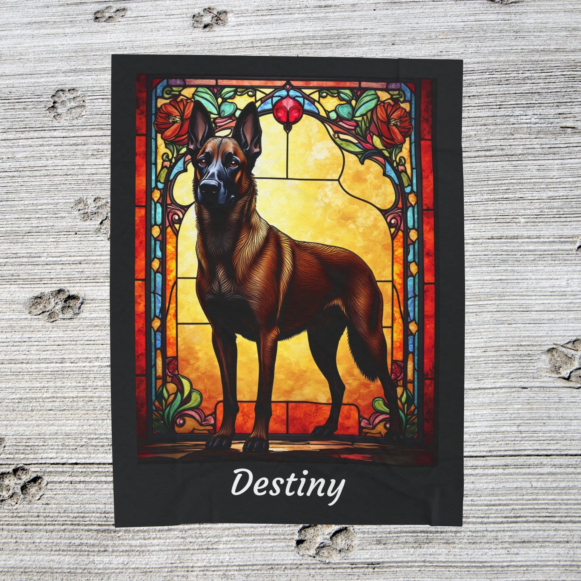 Belgian Malinois red sable velveteen blanket, dog throw, personalized stained glass pet gift - MySisterIsASurvivor