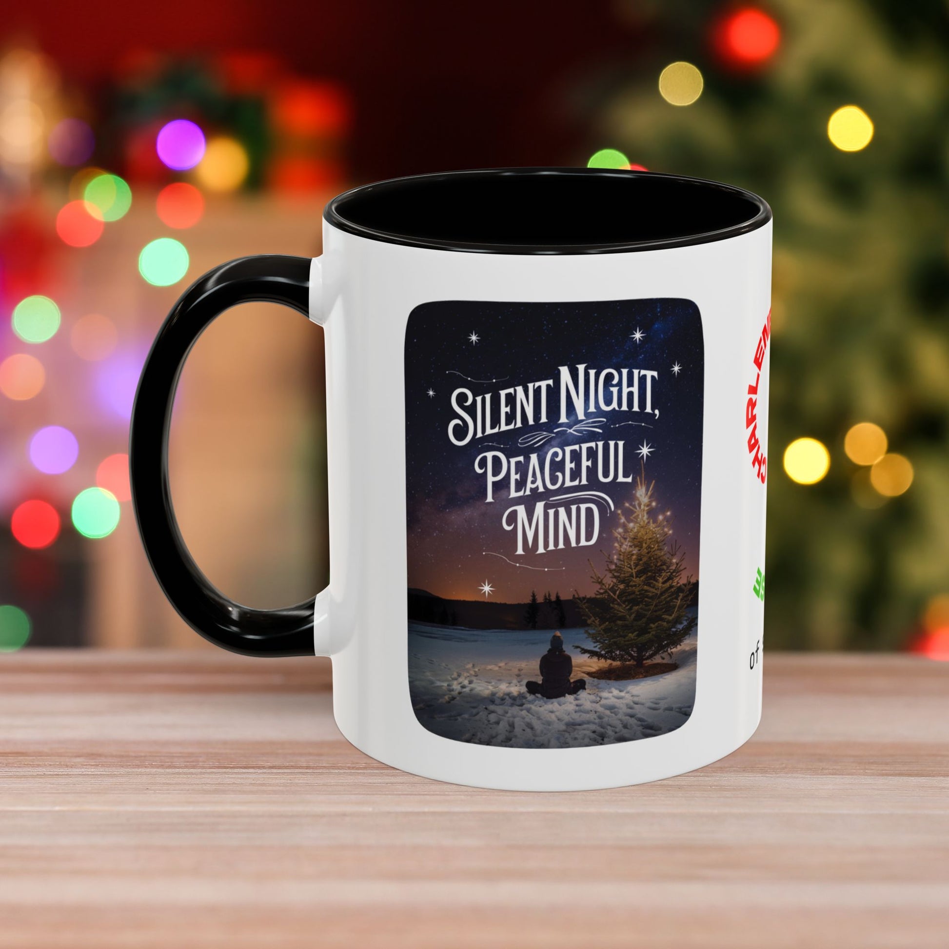 Silent Night Peaceful Mind Mug - Personalized Christmas Mug for Calm and Clarity, Mental Health Holiday Gift with Accent Color