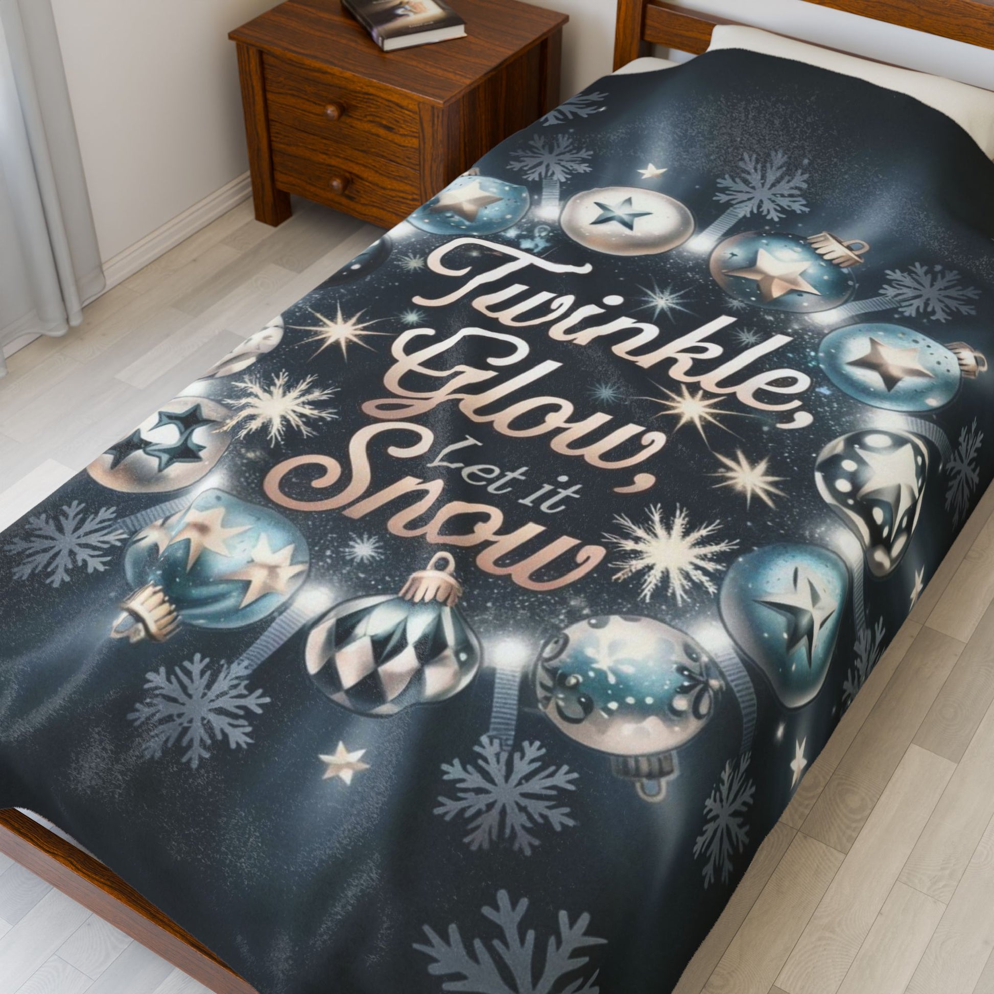 Holiday blanket “Twinkle, Glow, Let It Snow” cozy Christmas throw with festive winter design