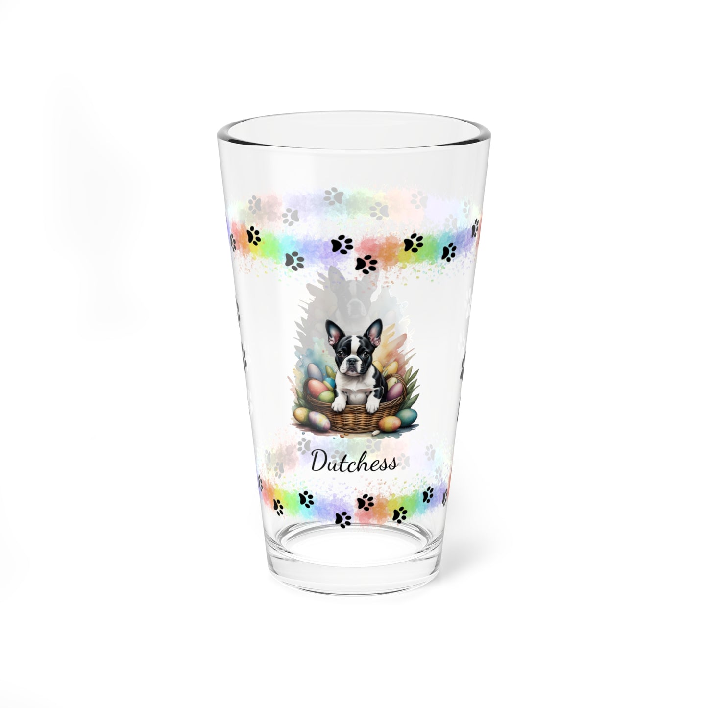 Boston Terrier Personalized Easter Puppy 16oz Pint Glass - Custom Dog Design, Mental Health Gift, Easter Décor, and Festive Celebrations