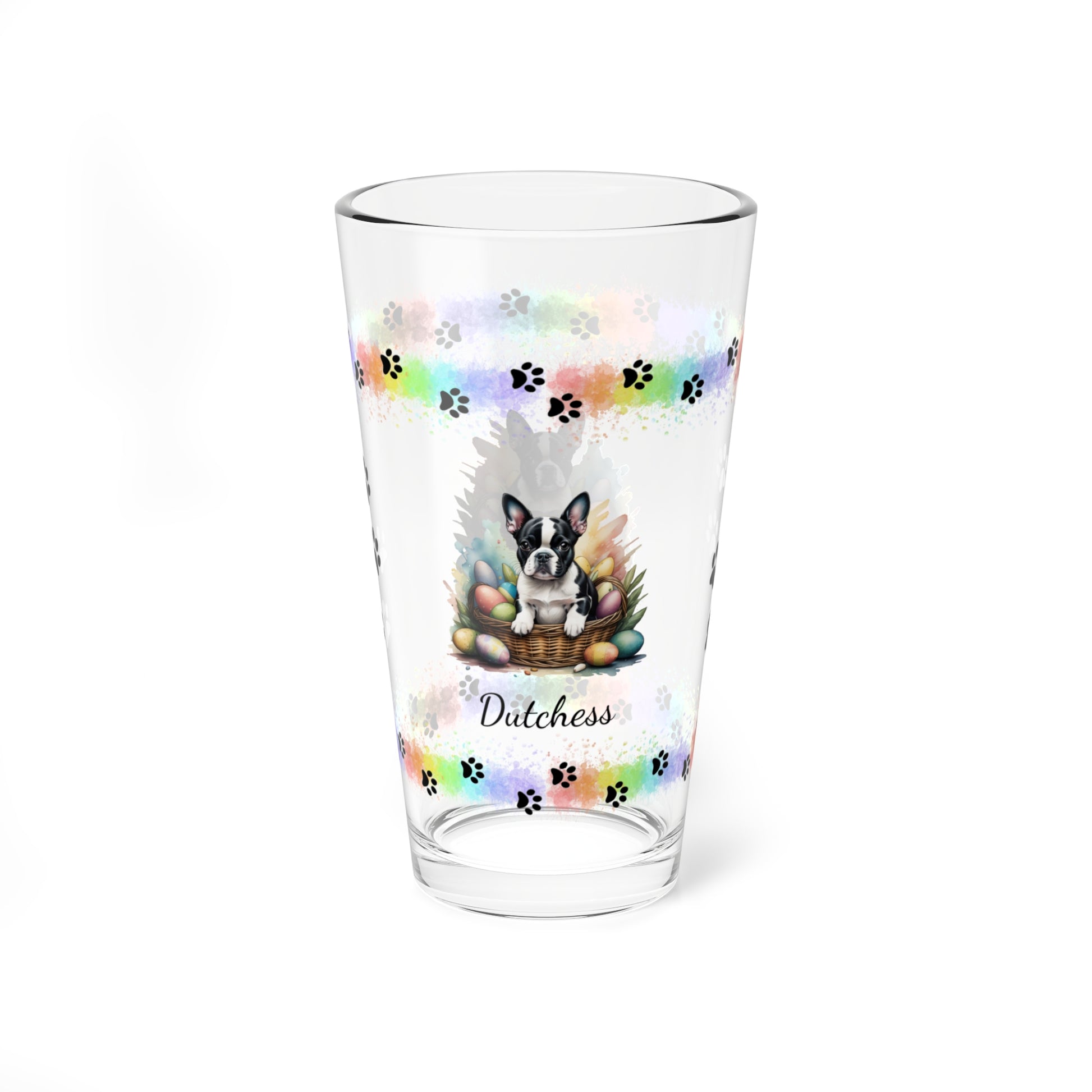 Boston Terrier Personalized Easter Puppy 16oz Pint Glass - Custom Dog Design, Mental Health Gift, Easter Décor, and Festive Celebrations