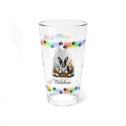 Boston Terrier Personalized Easter Puppy 16oz Pint Glass - Custom Dog Design, Mental Health Gift, Easter Décor, and Festive Celebrations