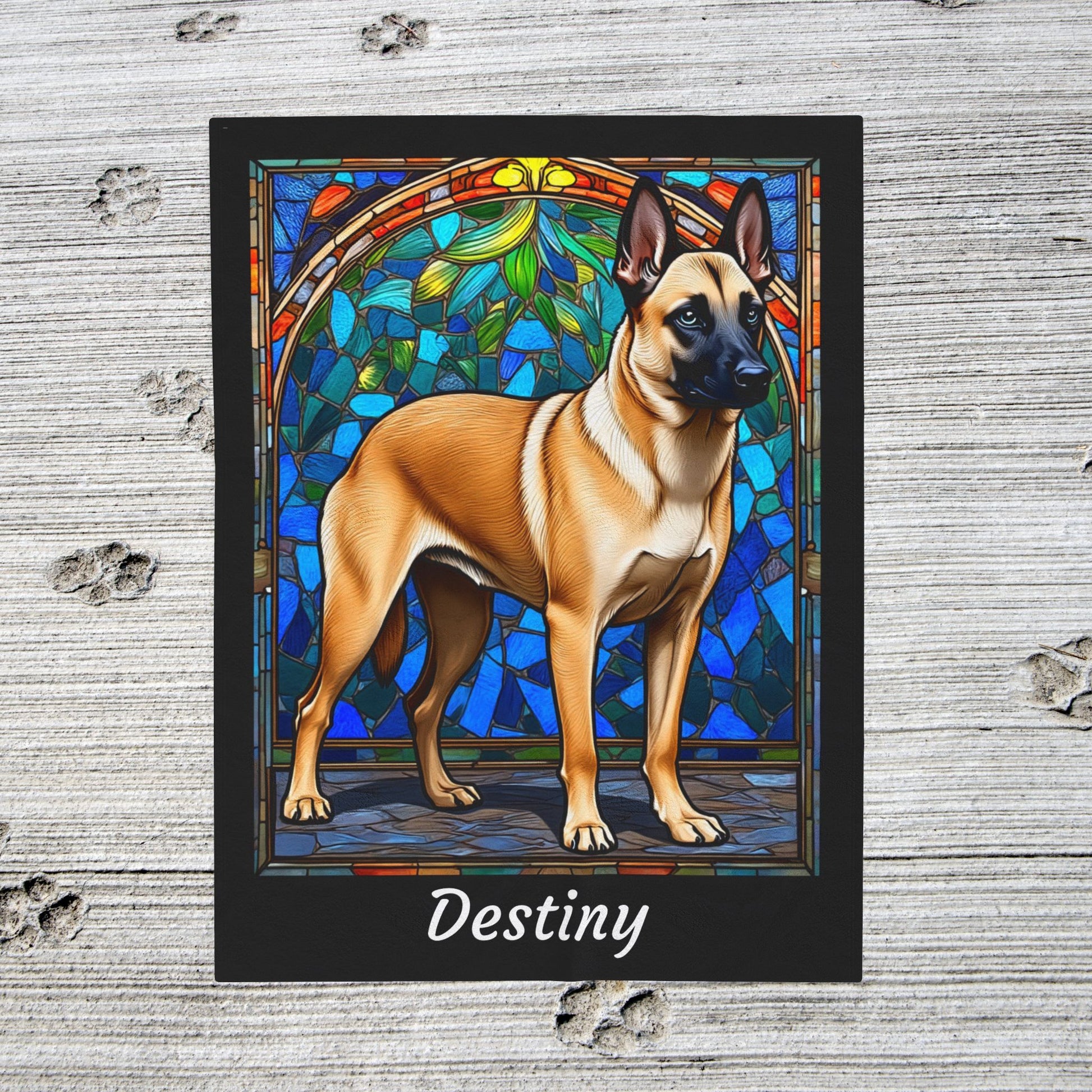 Belgian Malinois cream sable velveteen blanket, custom dog throw, personalized stained glass gift - MySisterIsASurvivor