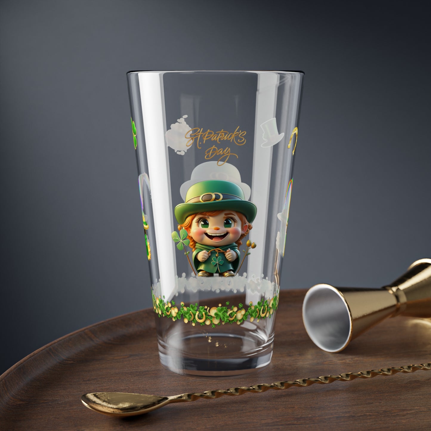 Serendipitous Leprechaun Laughter: Mindful St. Patrick's Day 16oz Pint Glasses - Festive Design for Positivity & Wellness