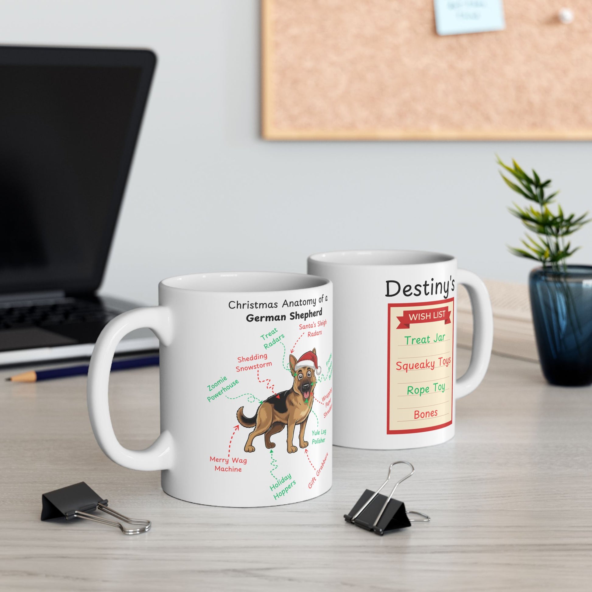 German Shepherd Personalized Christmas Dog Anatomy Mug, Funny Holiday Gift for Dog Lovers, Festive Dog Breed Coffee Cup