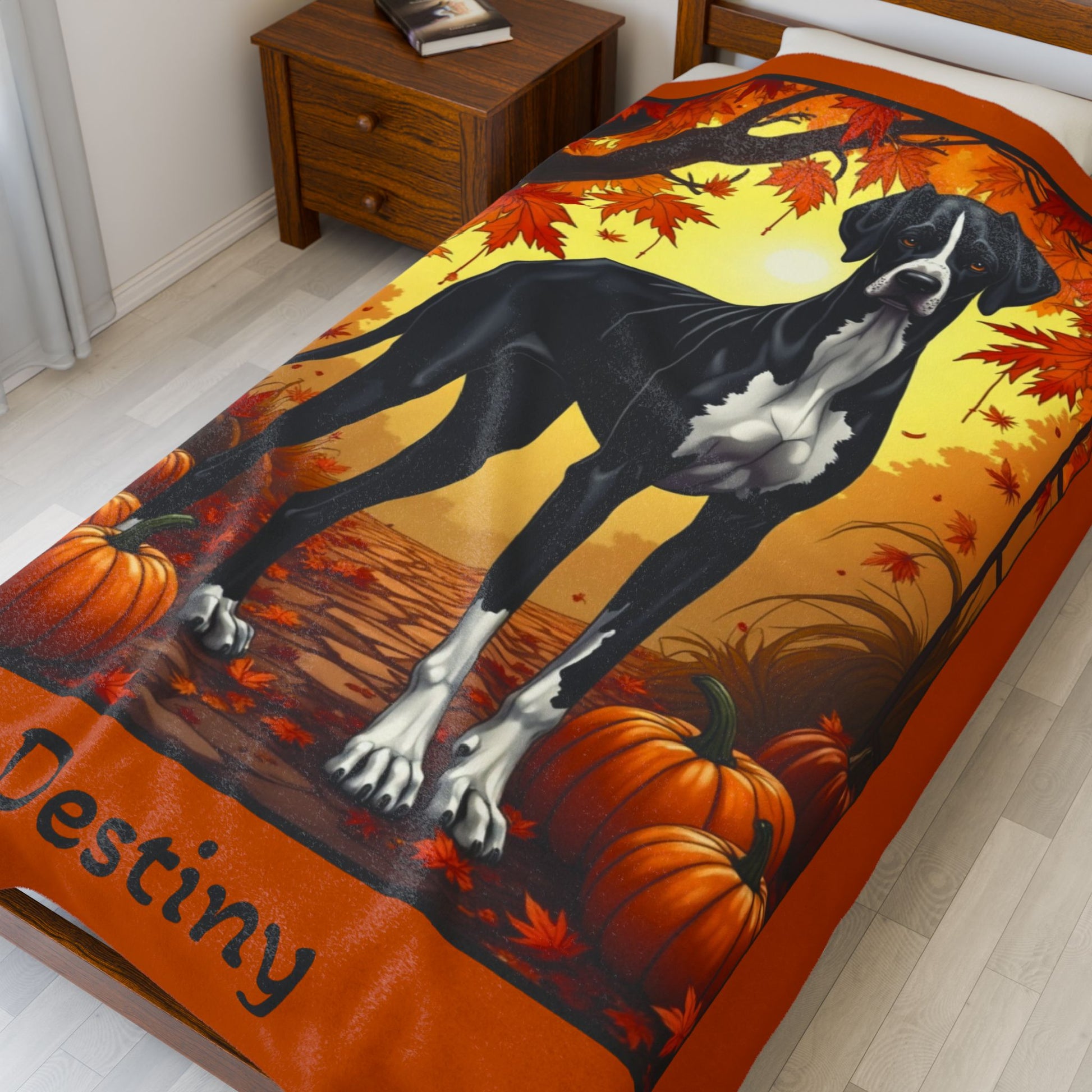 Mantle Great Dane velveteen plush blanket, cozy plush dog throw, custom gift for gentle giant fans