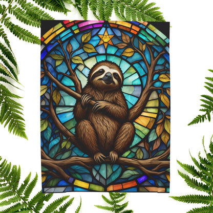A relaxing sloth blanket with stained glass-inspired design for mindfulness and calm comfort.