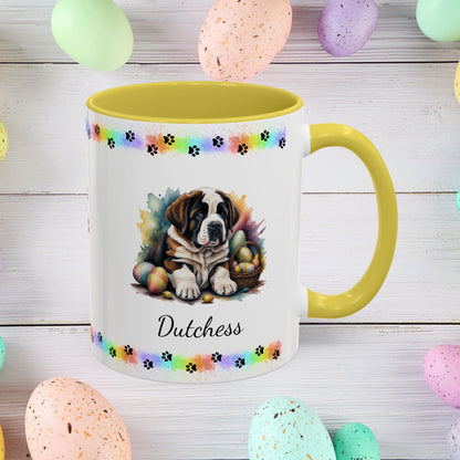 Saint Bernard: Personalized Easter Puppy Coffee Mug - Adorable Dog Design, Mental Health Gift, 11oz & 15oz, 12 Color Choices, Easter Gifts & Décor