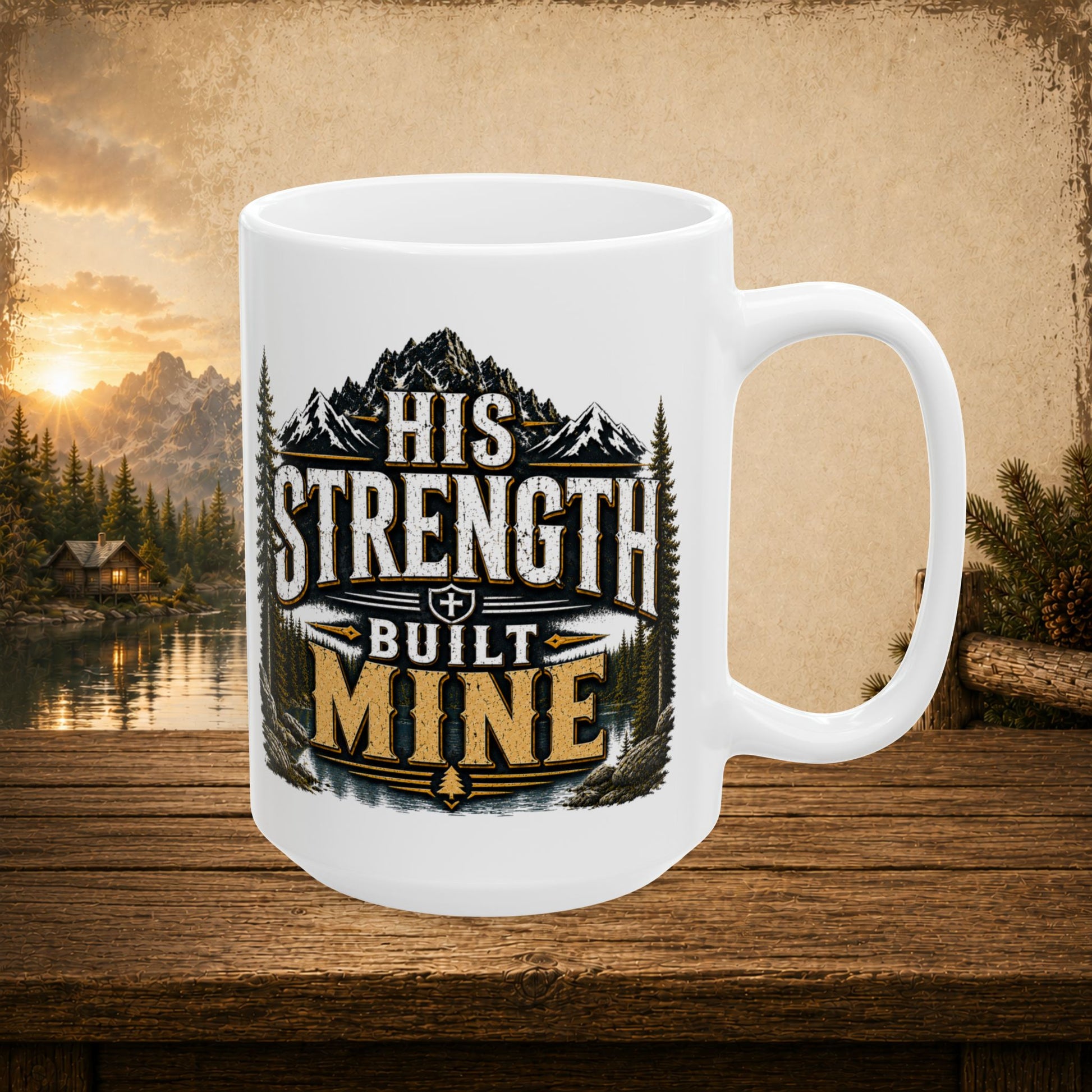 His strength built mine personalized mug, bold Father’s Day gift for an inspiring dad