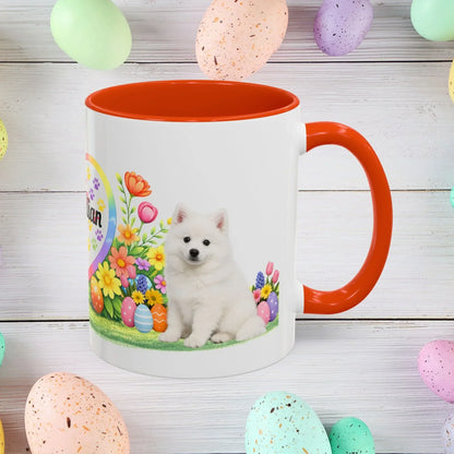 Shop our american eskimo puppy easter mug featuring the 11oz style option from MySisterIsASurvivor.