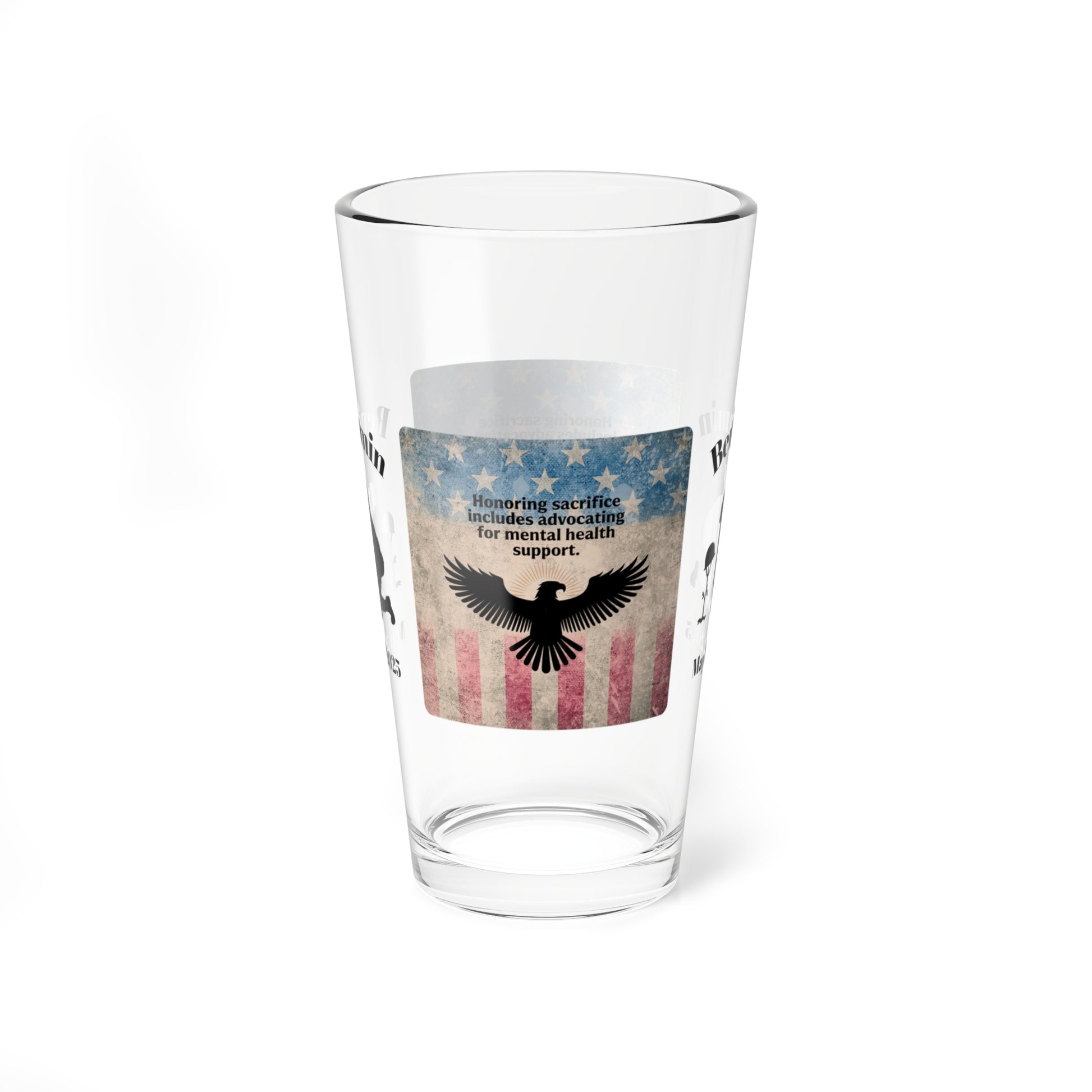 Personalized Memorial Day Pint Glass - "Honoring Sacrifice", PTSD Awareness Gift for Veterans & Memorial Days