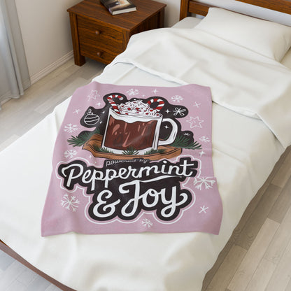 Christmas blanket “Powered by Peppermint & Joy” cozy holiday throw for festive relaxation and fun