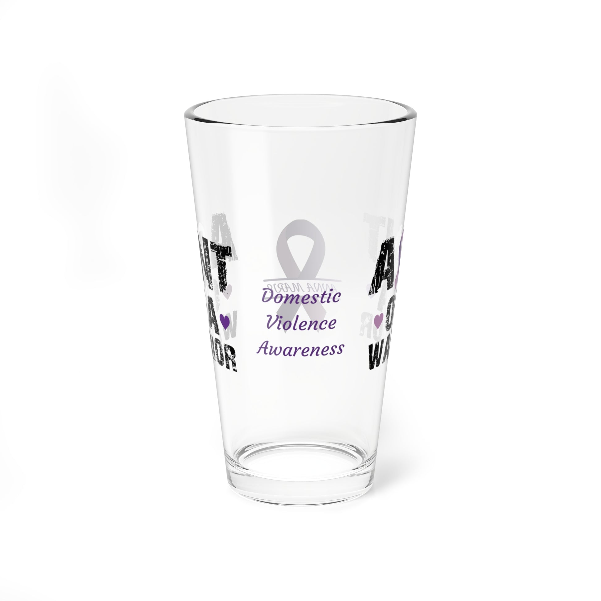 Aunt of a Warrior: Personalized Domestic Violence Awareness Warrior Pint Glass - Proud Family Member