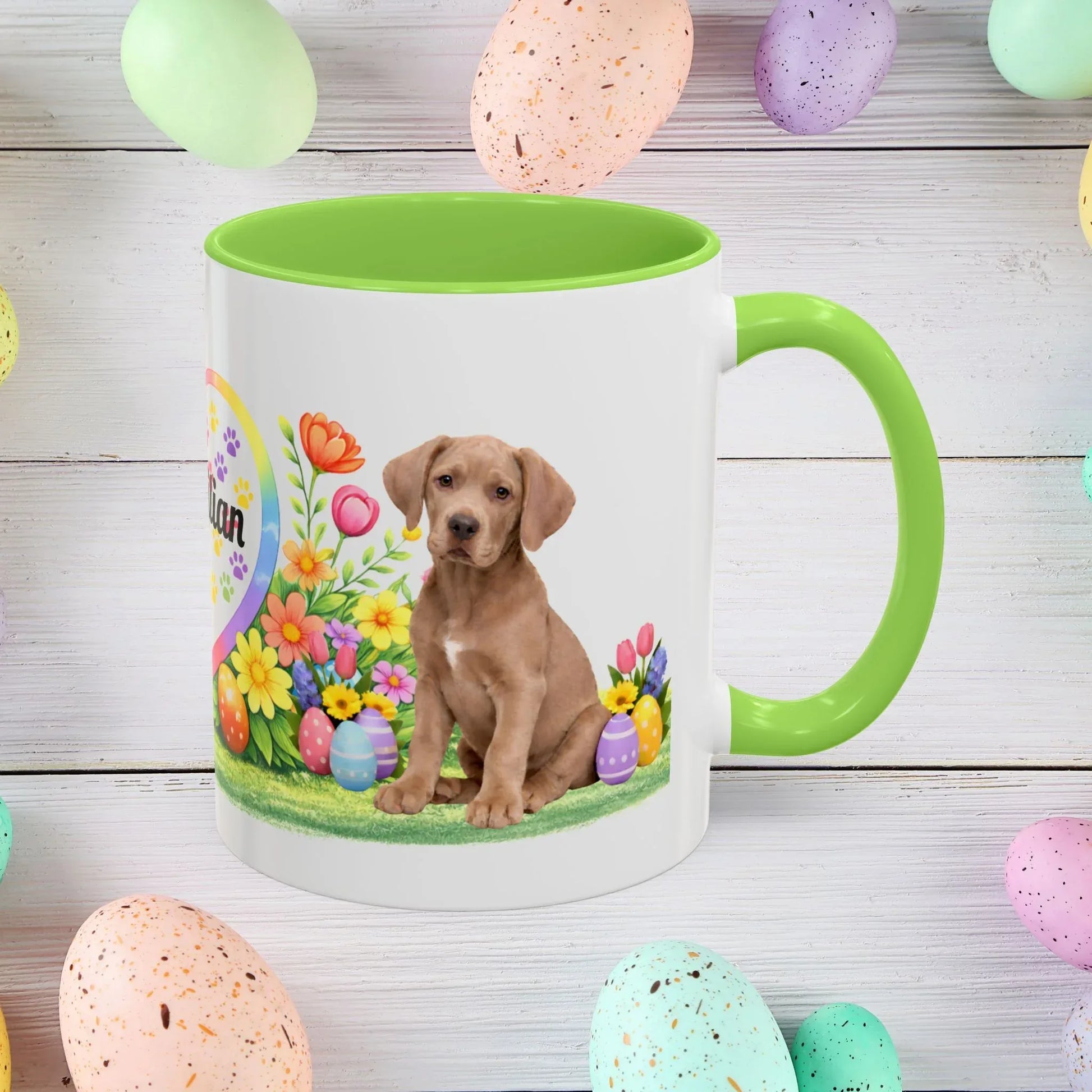 Shop our great dane isabella dilute fawn puppy easter mug featuring the 11oz style option from MySisterIsASurvivor.