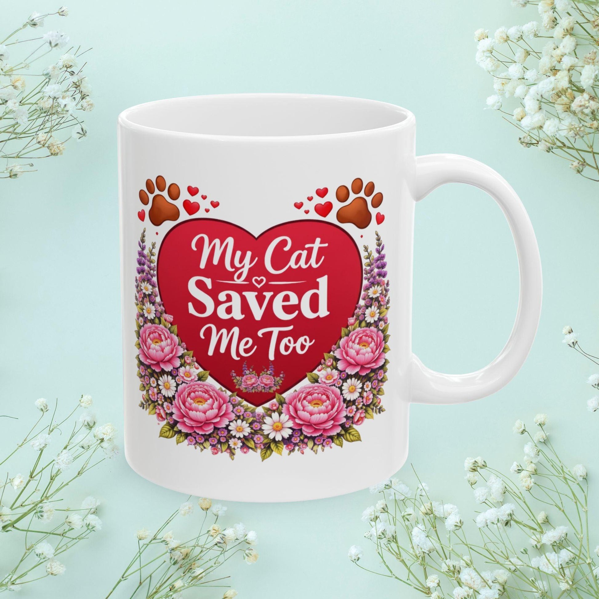 Shop our premium my cat saved me too fur mom mug from MySisterIsASurvivor.