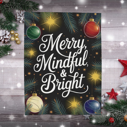 Christmas blanket “Merry, Mindful & Bright” cozy holiday throw for comfort, joy, and mindfulness