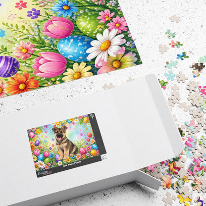 German Shepherd (Sable) Easter Puppy Puzzle - Spring Eggs, Wildflowers, and Butterflies