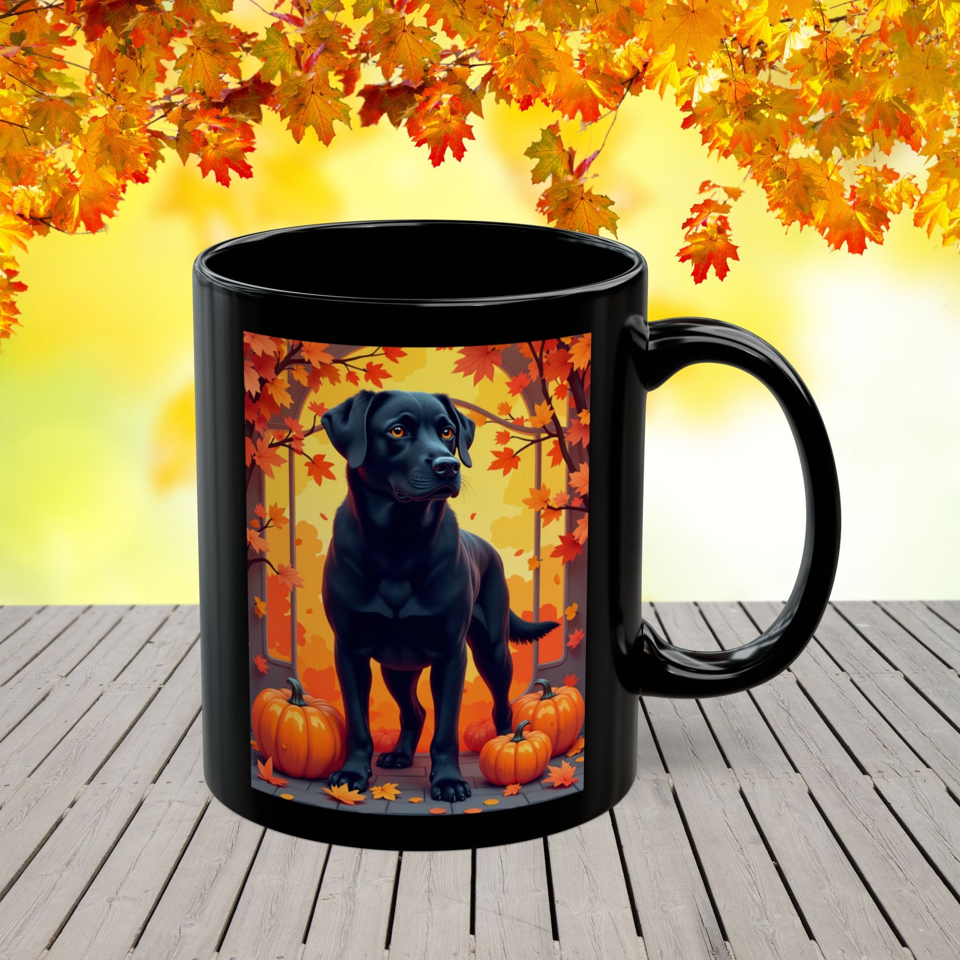 Black Labrador autumn mug, personalized coffee cup for lab dog lovers and cozy fall gift - MySisterIsASurvivor