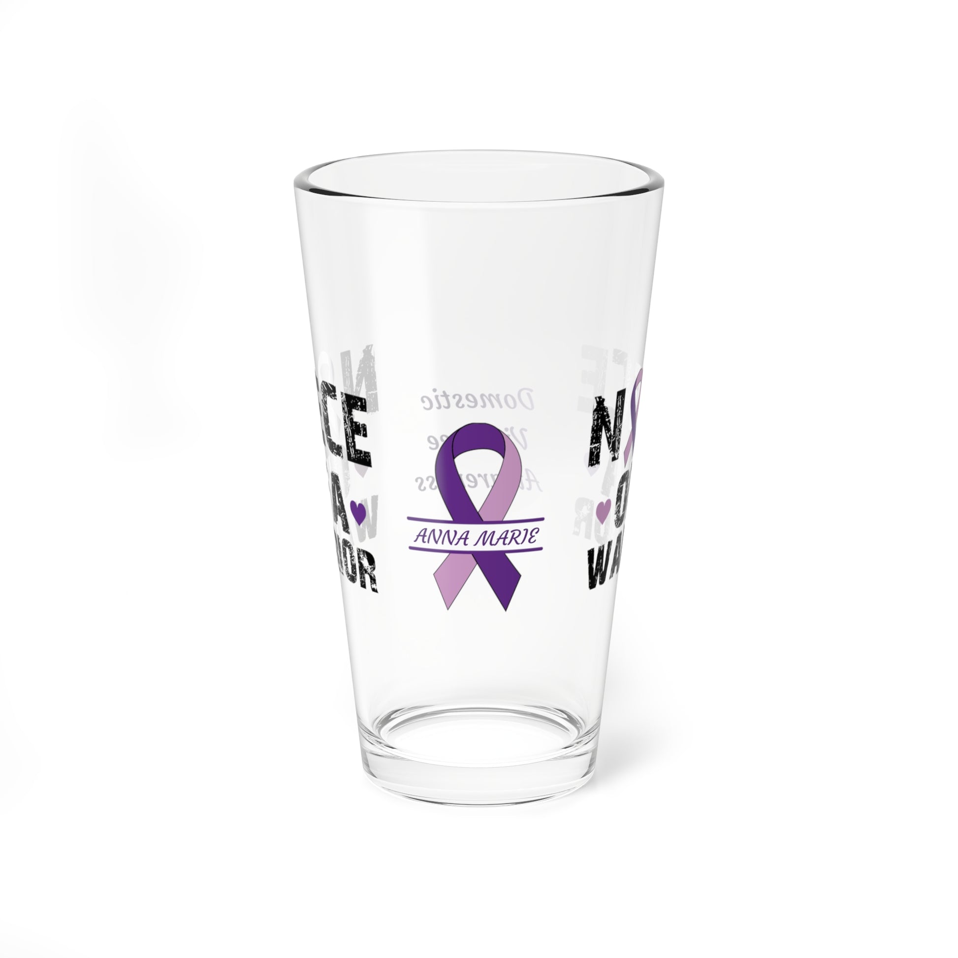 Niece of a Warrior: Personalized Domestic Violence Awareness Warrior Pint Glass - Proud Family Member