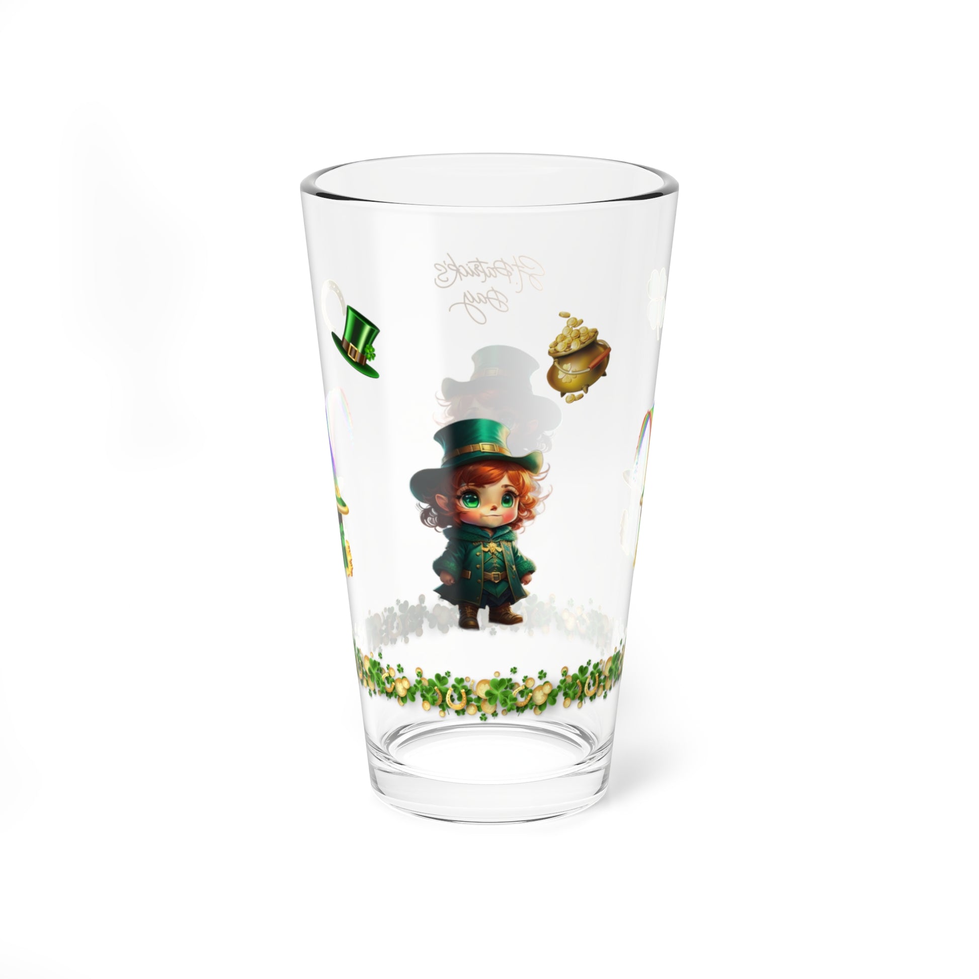 Mystical Leprechaun Magic: Mindful St. Patrick's Day 16oz Pint Glasses - Festive Design for Positivity & Wellness