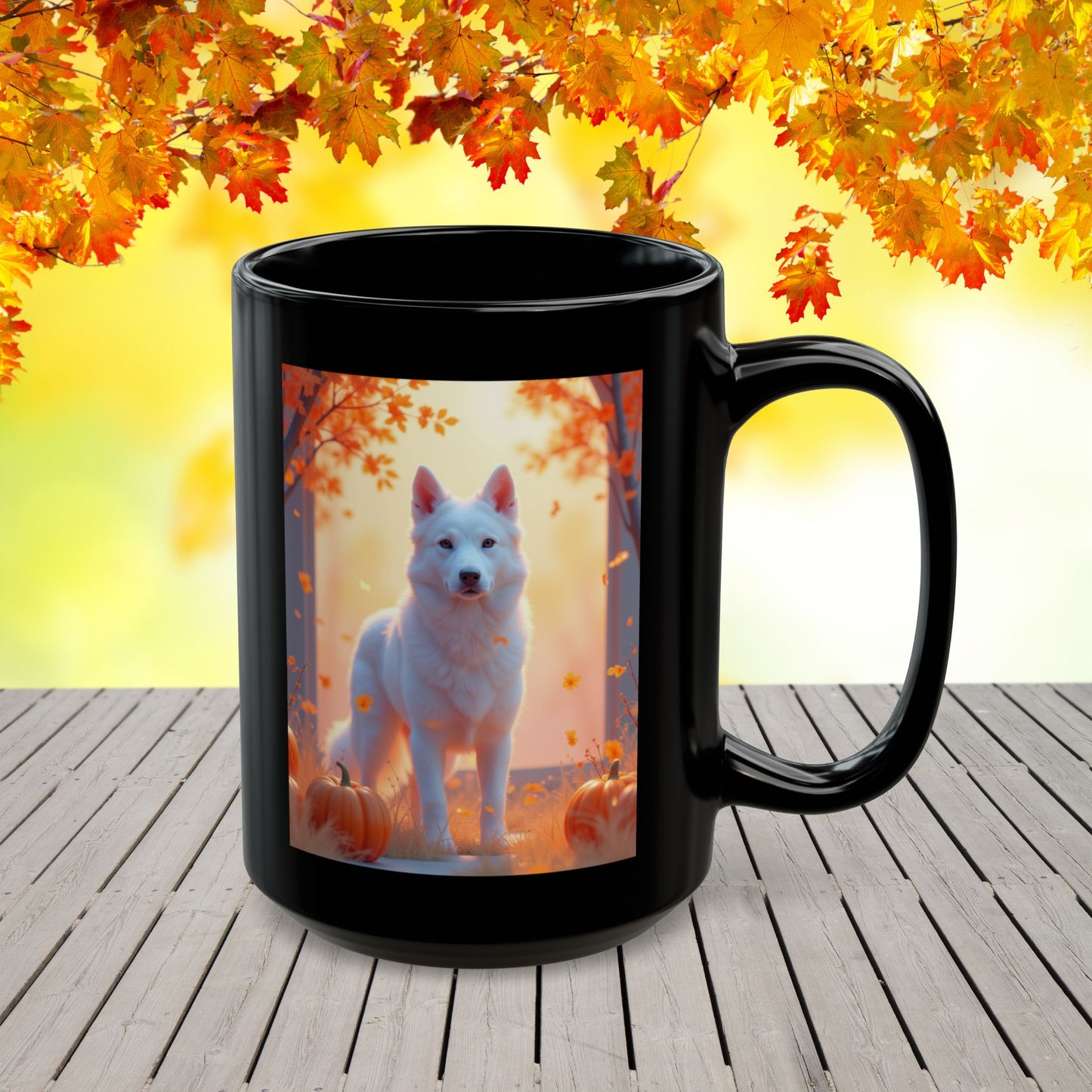 White German Shepherd Autumn Custom Coffee Mug - Personalized Fall Dog Gift for Coffee & Tea Moments