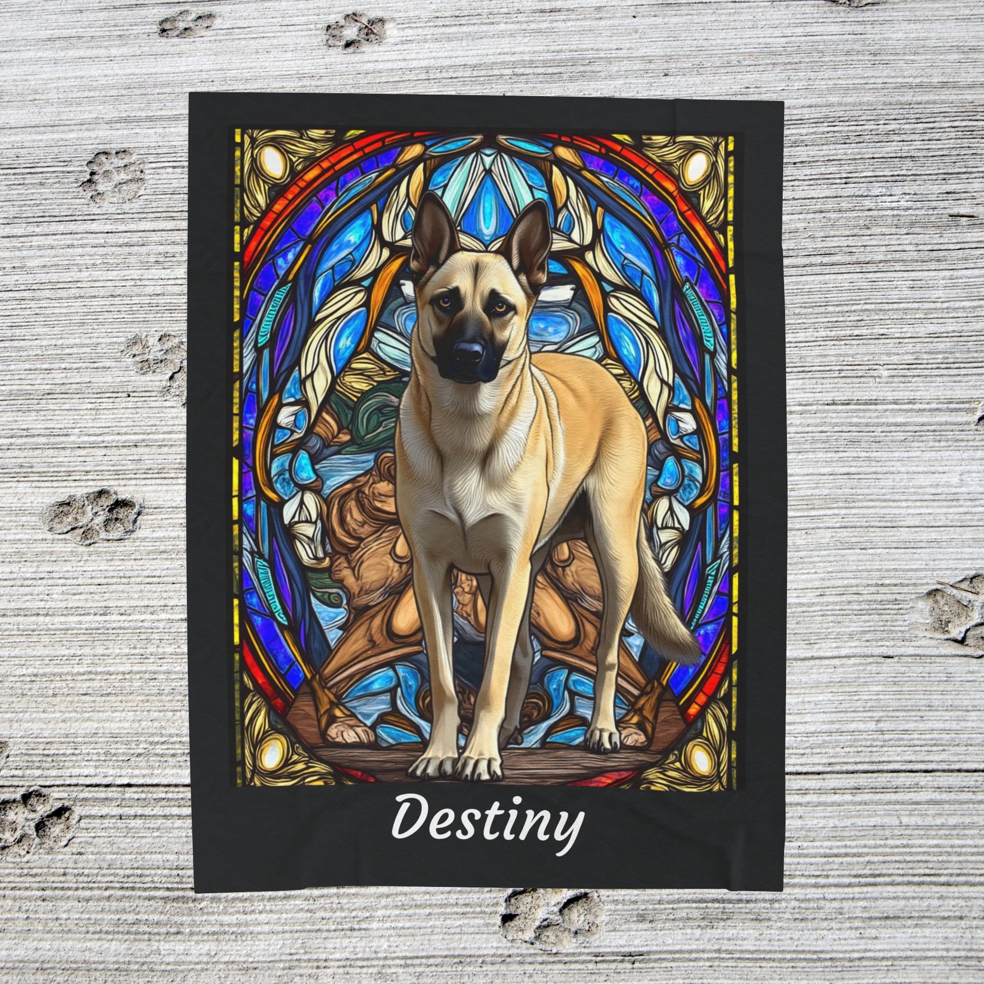Belgian Malinois cream velveteen blanket, stained glass dog throw, personalized pet lover gift - MySisterIsASurvivor